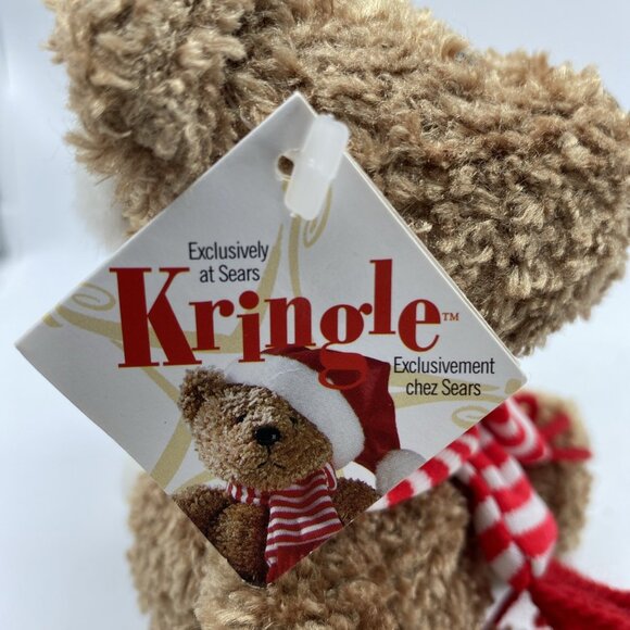 Sears Kringle Brown Bear Beanie Plush Red Santa Hat Striped Scarf Christmas 8 in - Picture 3 of 11